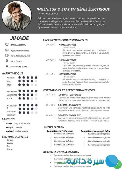 سيرة ذاتية مهندس دولة بالفرنسية